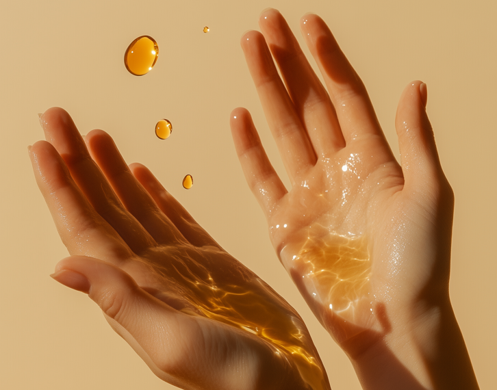 hands with oil visualizing natural face oil